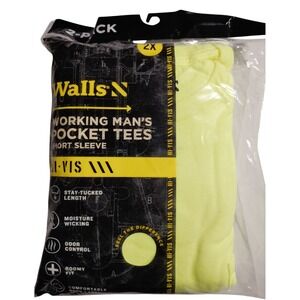 Walls N Working Man's Pocket Tees Short Sleeve Hi-Vis Yellow 2-Pack 2XL New